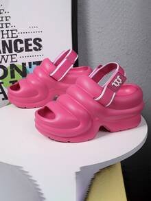 女性時尚家居拖鞋帶高跟鞋,防滑跟,海灘,度假,休閒場合,增高,簡約風防滑設計,軟底,戶外&室內場合,合適的適合夏天,韓語風格,多用途和舒服的適用於全部 - 玫紅色 - 查看 3