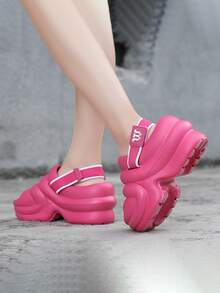 女性時尚家居拖鞋帶高跟鞋,防滑跟,海灘,度假,休閒場合,增高,簡約風防滑設計,軟底,戶外&室內場合,合適的適合夏天,韓語風格,多用途和舒服的適用於全部 - 玫紅色 - 查看 10