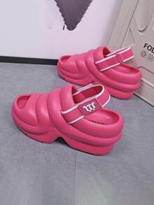 女性時尚家居拖鞋帶高跟鞋,防滑跟,海灘,度假,休閒場合,增高,簡約風防滑設計,軟底,戶外&室內場合,合適的適合夏天,韓語風格,多用途和舒服的適用於全部 - 玫紅色 - 查看 6