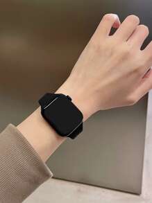 1pc Black Silicone Watch Band, Compatible With Apple Watch 42mm, 38mm, 40mm, 41mm, 44mm, 45mm, 46mm, 49mm, Fashionable Smart Watch Replacement Strap, Suitable For Series Ultra2, Ultra SE2, SE 11, 10, 9, 8, 7, 6, 5, 4, 3, 2, 1, Unisex, Great As Back To School Gift - Black - View 3