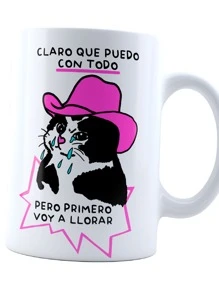 INESTAMPABLE Taza Gato Claro que puedo Con Todo Pero Primero Voy A Llorar | Frase Meme divertida | Cerámica Blanca 11 oz | Para Café o té - Blanco - Ver 1