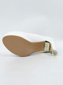 职业女士白色圆头粗跟防水厚底低帮鞋 - 白色 - 查看 7