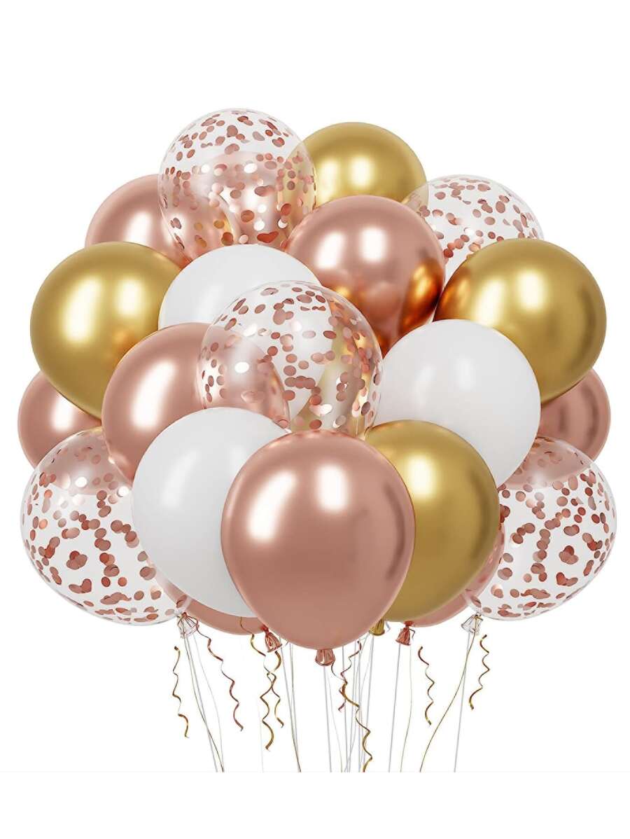 Set de 20 globos de látex con confeti de 12 pulgadas con cinta, adecuado para decoración de fiesta de cumpleaños, boda, aniversario, graduación - Oro rosa - Ver 1