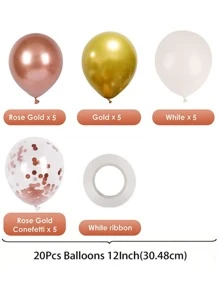 Set de 20 globos de látex con confeti de 12 pulgadas con cinta, adecuado para decoración de fiesta de cumpleaños, boda, aniversario, graduación - Oro rosa - Ver 2