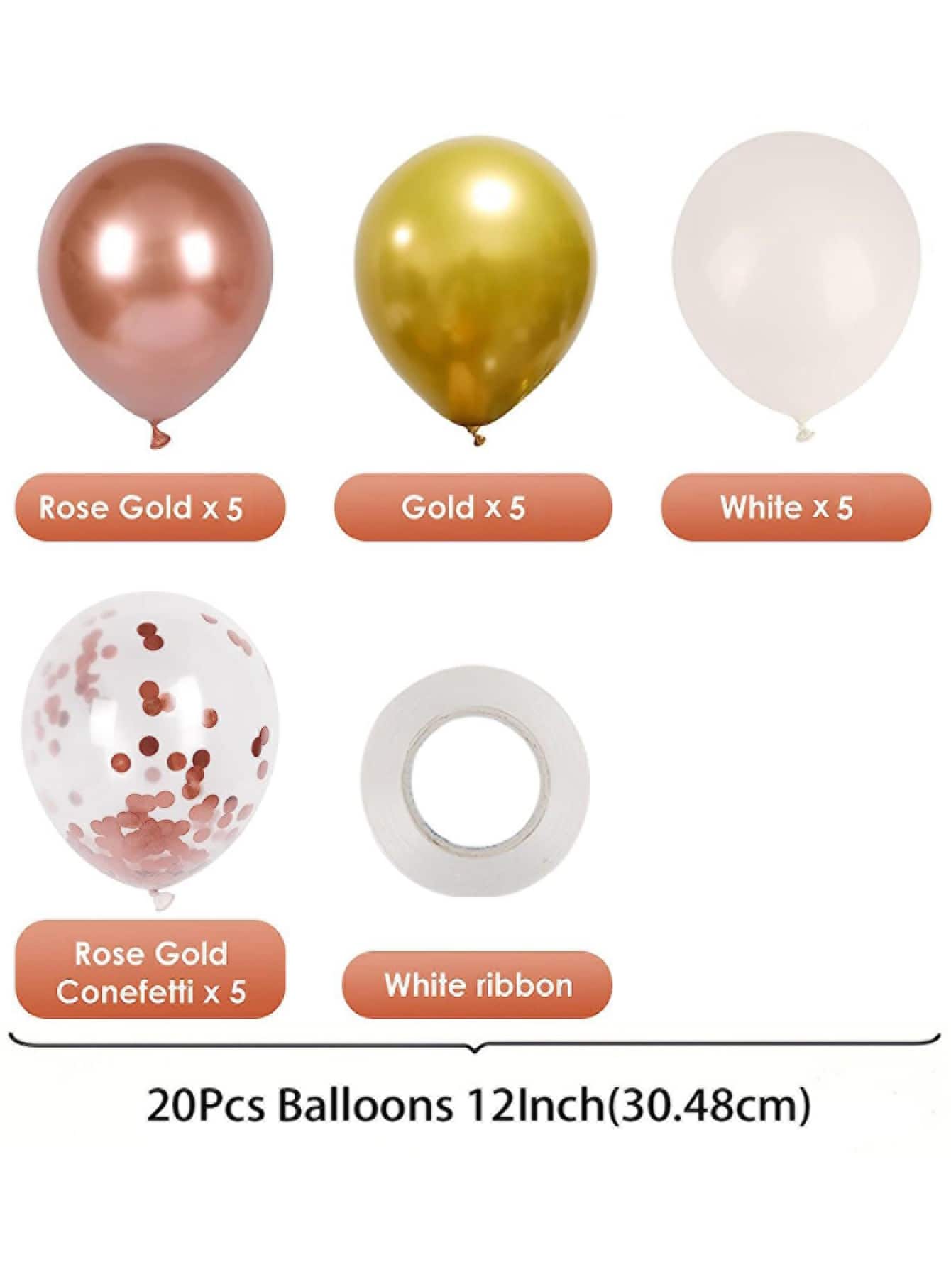 20 Pcs 12 Inch Rose Gold White Gold Latex Confetti Balloons Kit With