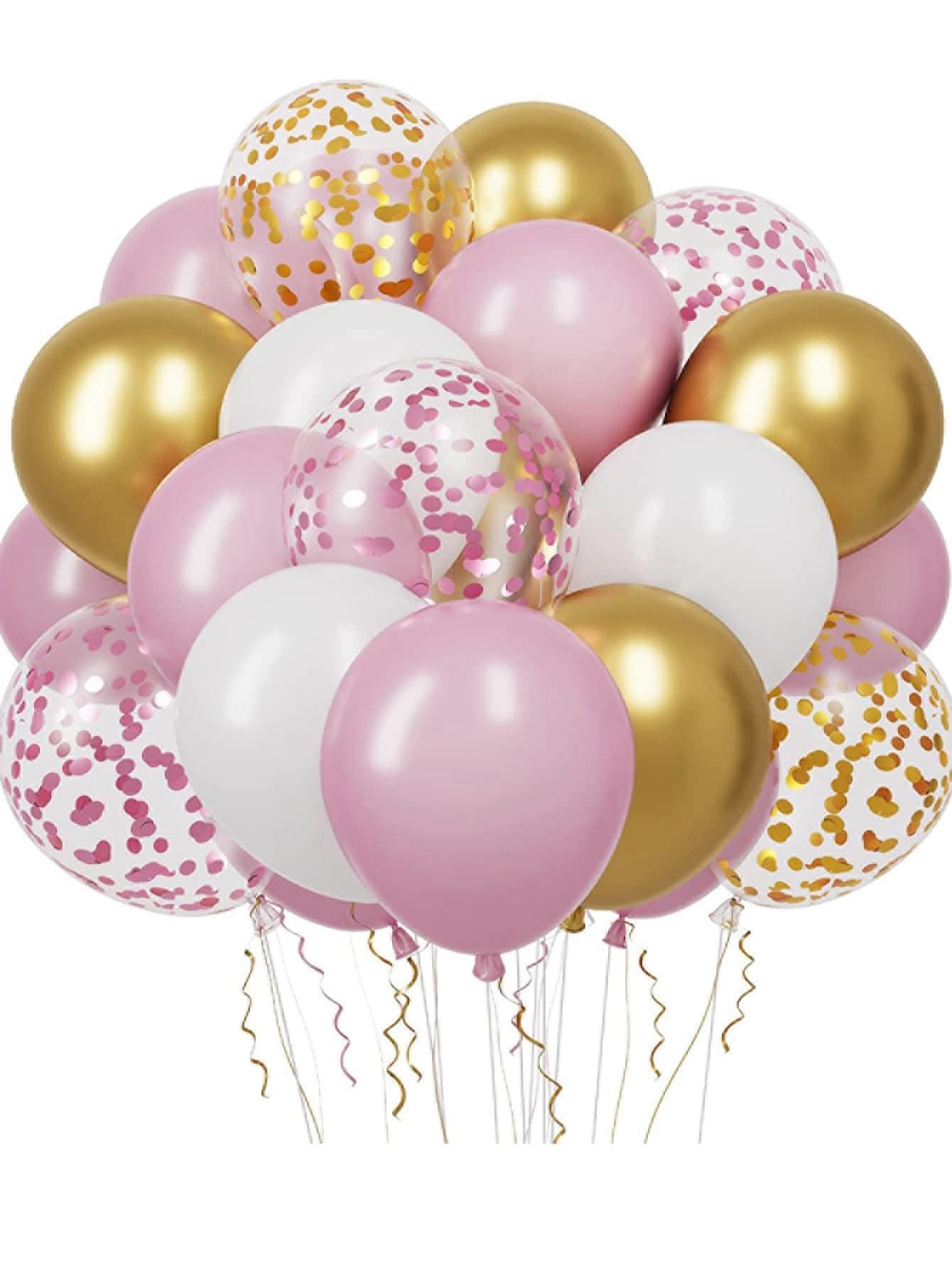 20 Pcs 12 Inch Latex Confetti Balloons Kit With Ribbons For Birthday Wedding Anniversary Graduation Party Decorations - Pink - View 1