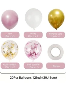 20 Pcs 12 Inch Latex Confetti Balloons Kit With Ribbons For Birthday Wedding Anniversary Graduation Party Decorations - Pink - View 2