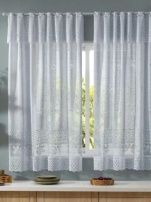 Cortina Sala/quarto Tecido Com Renda - Branco - Visão 1