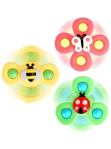 3 件/套吸盘陀螺玩具婴儿游戏婴儿牙胶缓解压力益智旋转摇铃洗澡淋浴玩具儿童礼物（部分部件可能随机）