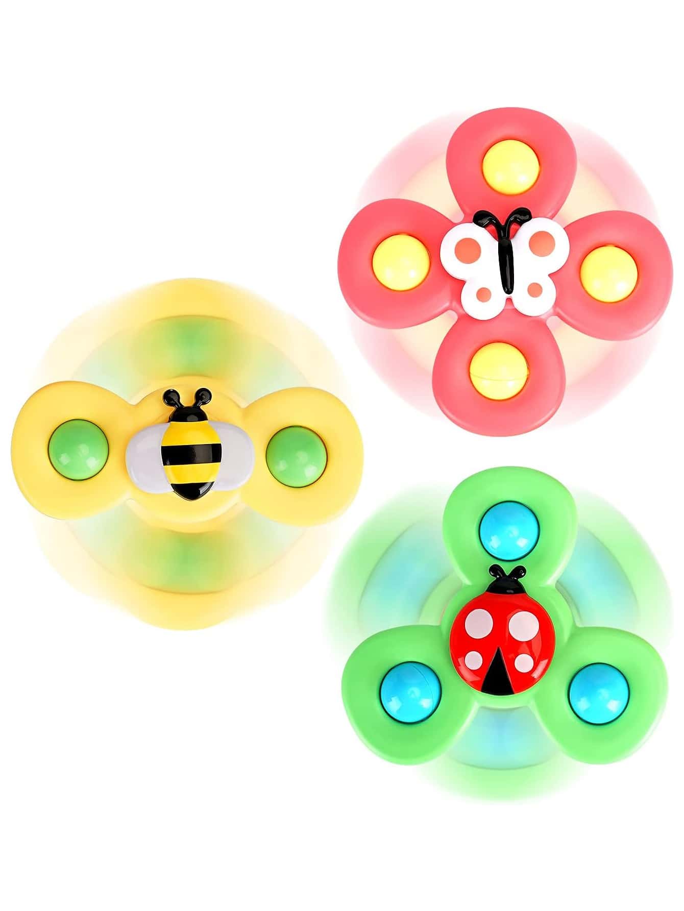 3 件/套吸盘陀螺玩具婴儿游戏婴儿牙胶缓解压力益智旋转摇铃洗澡淋浴玩具儿童礼物（部分部件可能随机）