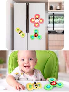 3 件/套吸盘陀螺玩具婴儿游戏婴儿牙胶缓解压力益智旋转摇铃洗澡淋浴玩具儿童礼物（部分部件可能随机）