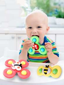 3 件/套吸盘陀螺玩具婴儿游戏婴儿牙胶缓解压力益智旋转摇铃洗澡淋浴玩具儿童礼物（部分部件可能随机）