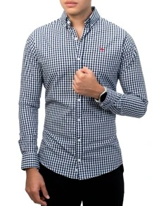 Camisa Hombre Casual Slim Fit Mini Cuadros Negro Y Blanco - Negro - Ver 3