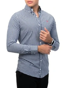 Camisa Hombre Casual Slim Fit Mini Cuadros Negro Y Blanco - Negro - Ver 4