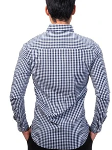 Camisa Hombre Casual Slim Fit Mini Cuadros Negro Y Blanco - Negro - Ver 5