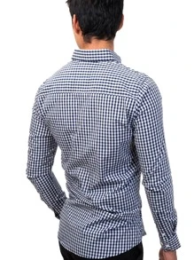Camisa Hombre Casual Slim Fit Mini Cuadros Negro Y Blanco - Negro - Ver 6