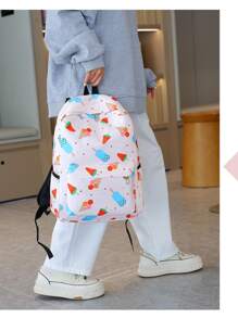 Paquete de 3 piezas mochila lapicera y lonchera diseño de frutitas y helado - Multicolor - Ver 2