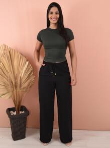 Women Pants - 黑色 - 查看 3