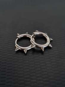 Punk Hoop Earrings With Metallic Spikes - Silver - Silver - View 2