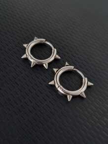 Punk Hoop Earrings With Metallic Spikes - Silver - Silver - View 1