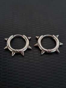 Punk Hoop Earrings With Metallic Spikes - Silver - Silver - View 3