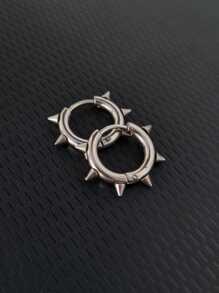 Punk Hoop Earrings With Metallic Spikes - Silver - Silver - View 4