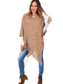 Warm Poncho Type Cape CMGZ-009 - Beige - View 2
