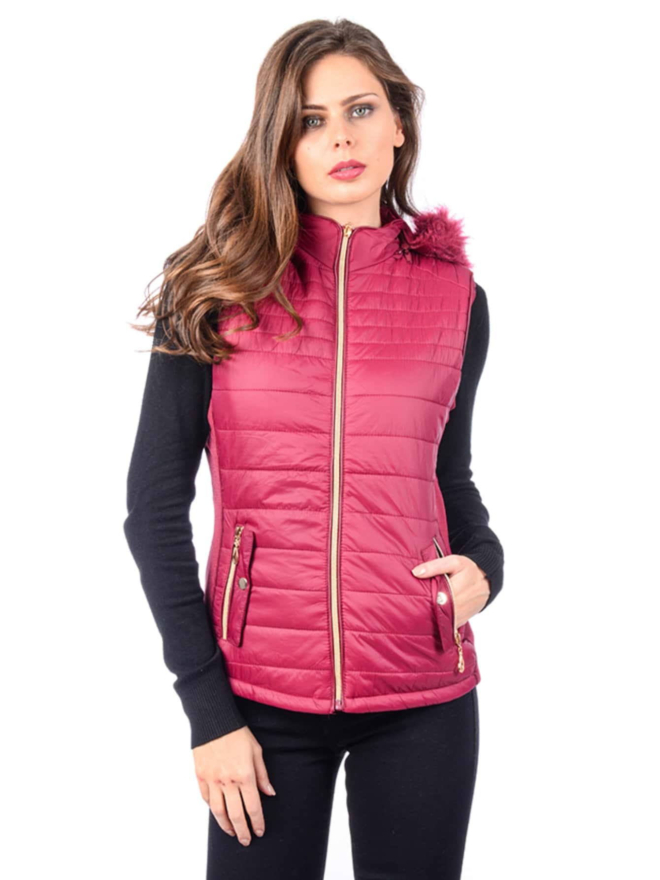 Chaleco calientito forrado con gorro desmontable CMNV-001 - Burdeos - Ver 1