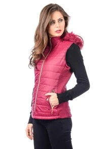 Chaleco calientito forrado con gorro desmontable CMNV-001 - Burdeos - Ver 2