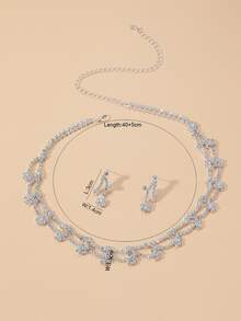 Supra Diamanto Gorgeous-Luxury Shining Bling Crystal Rhinestone Necklace Earrings Set Wedding Party Jewelry 3 In 1 - Silver - View 4