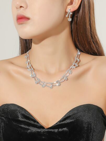 Supra Diamanto Gorgeous-Luxury Shining Bling Crystal Rhinestone Necklace Earrings Set Wedding Party Jewelry 3 In 1