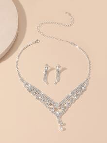 Supra Diamanto Gorgeous-Luxury Shining Bling Crystal Rhinestone Necklace Earrings Set Wedding Party Jewelry 3 In 1 - Silver - View 3