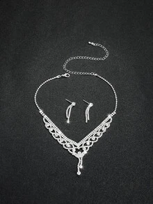 Supra Diamanto Gorgeous-Luxury Shining Bling Crystal Rhinestone Necklace Earrings Set Wedding Party Jewelry 3 In 1 - Silver - View 4