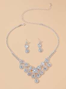 Supra Diamanto Gorgeous-Luxury Shining Bling Crystal Rhinestone Necklace Earrings Set Wedding Party Jewelry 3 In 1 - Silver - View 3