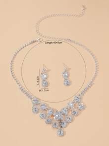Supra Diamanto Gorgeous-Luxury Shining Bling Crystal Rhinestone Necklace Earrings Set Wedding Party Jewelry 3 In 1 - Silver - View 4