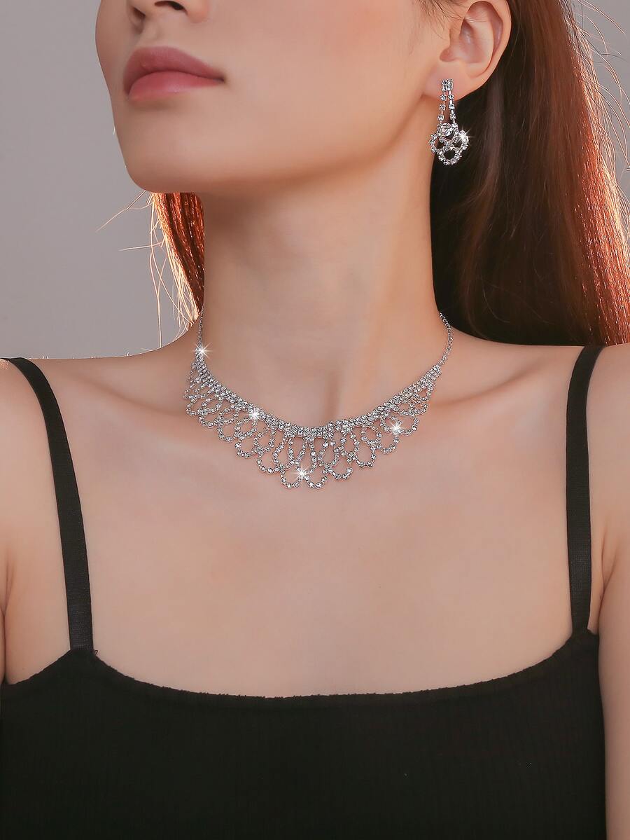 Supra Diamanto Gorgeous-Luxury Shining Bling Crystal Rhinestone Necklace Earrings Set Wedding Party Jewelry 3 In 1