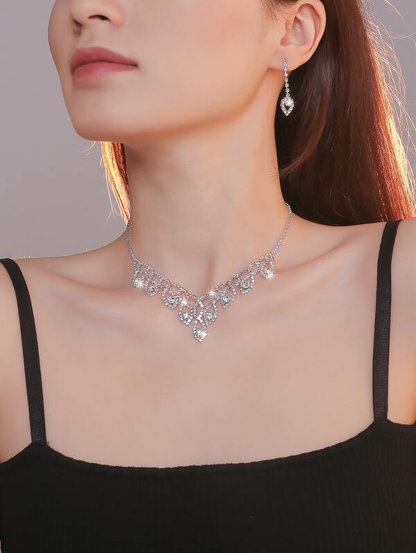 Supra Diamanto Gorgeous-Luxury Shining Bling Crystal Rhinestone Necklace Earrings Set Wedding Party Jewelry 3 In 1