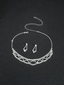 Supra Diamanto Gorgeous-Luxury Shining Bling Crystal Rhinestone Necklace Earrings Set Wedding Party Jewelry 3 In 1 - Silver - View 4