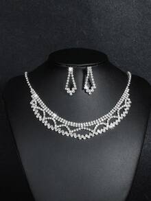 Supra Diamanto Gorgeous-Luxury Shining Bling Crystal Rhinestone Necklace Earrings Set Wedding Party Jewelry 3 In 1 - Silver - View 6