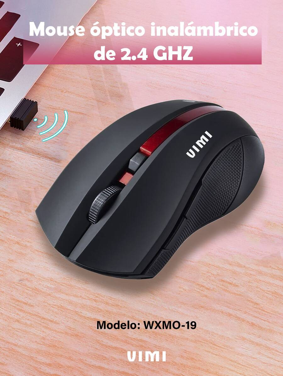 Mouse Optico Inalambrico Ergonomico Portatil Usb Laptop Pc - Rojo - Ver 1