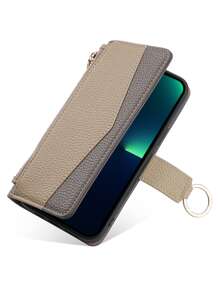 keyunfei 1pc Gray Metal Shoulder Strap Wallet Card Holder Stand Flip Cover Phone Case Compatible With Apple 17/17 Pro, Honor Magic Lite, OnePlus Nord CE3, Wish2, Apple 16/16E, A14, P20 Lite, Poco X5, Redmi Note 11 Pro, Pixel 3A, OPPO A16 - Grey - View 8