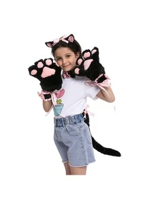 Cute Cat Girl Cosplay Accessory Set, 7Pcs Cat Ears Headband Tail Two Wristbands And Paws Gloves For Halloween Dress Up, Cat Cosplay, Animal Pretend Play - 粉色 - 查看 7