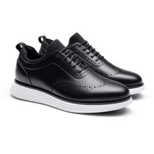 Men's Dress Sneakers Oxfords Casual Wingtip Brogue Lightweight Cushioning For Fitness Walking Running Black And White Shoes - màu đen - Xem 8