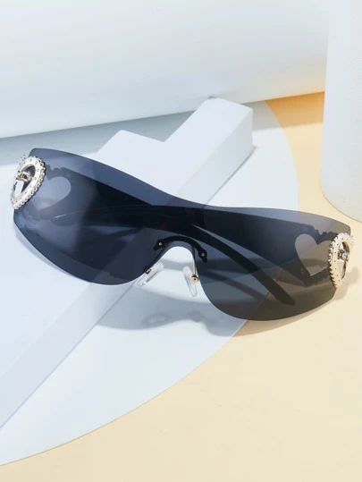 1入組女士們無框運動心形太陽眼鏡帶超大鏡框,完美適用於派對