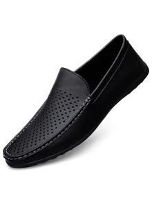 Men's Breathable Hollow Out Loafers, Fashionable And Versatile Casual Shoes - Black - View 5