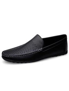 Men's Breathable Hollow Out Loafers, Fashionable And Versatile Casual Shoes - Black - View 6