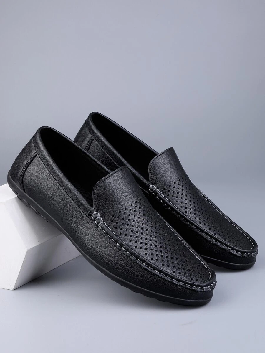 Men's Breathable Hollow Out Loafers, Fashionable And Versatile Casual Shoes - Black - View 1