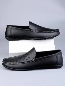 Men's Breathable Hollow Out Loafers, Fashionable And Versatile Casual Shoes - Black - View 3