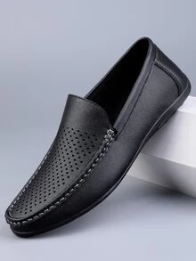 Men's Breathable Hollow Out Loafers, Fashionable And Versatile Casual Shoes - Black - View 2