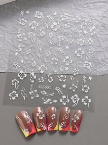 3D 芙蓉花指甲贴纸夏季装饰粉白花朵指甲贴热带叶子滑块美甲箔（2 件） - 彩色 - 查看 8